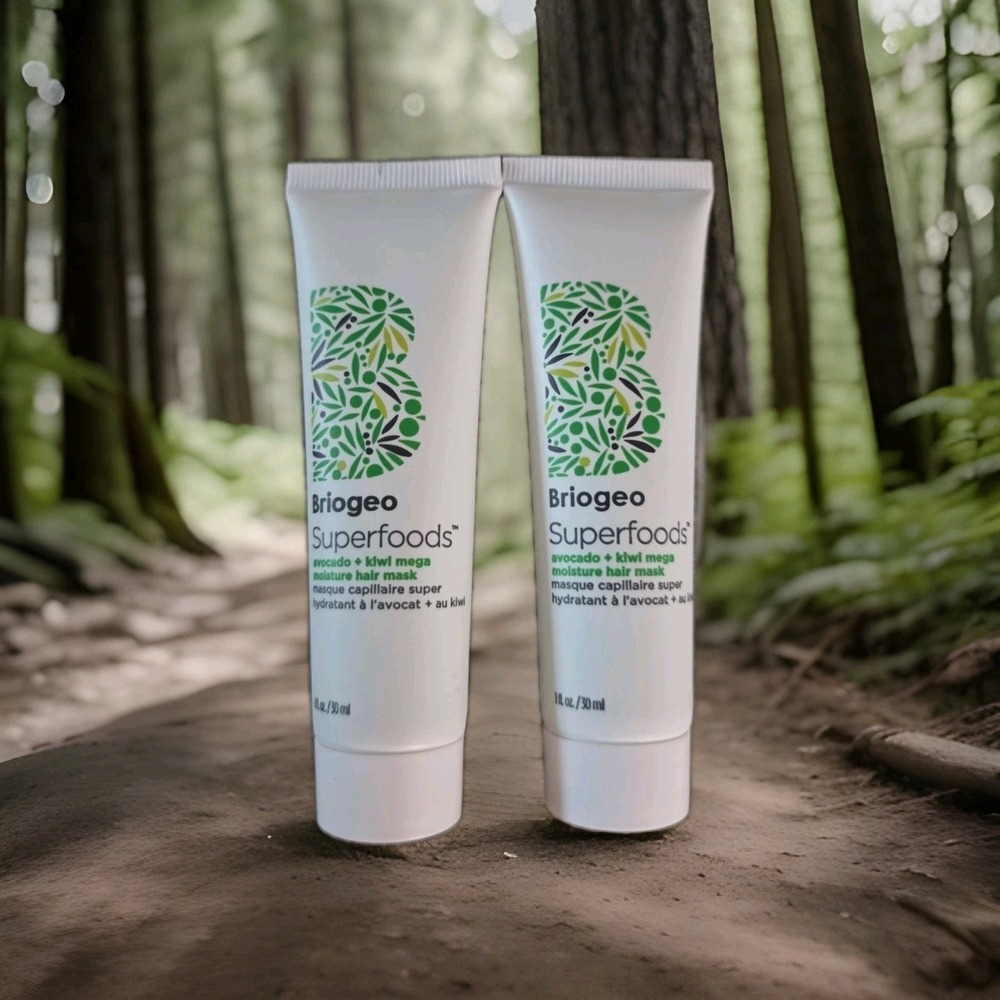 2x BRIOGEO Superfoods Moisture Hair Mask 1 Oz Each Avocado + Kiwi Mega Moisture